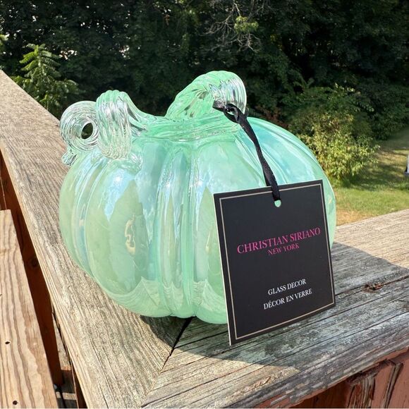 NEW Christian Siriano Mint Green Handblown Glass Pumpkin Art 6” - Picture 1 of 6